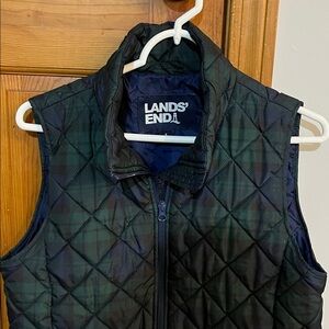 Lands' End blue/green/black plaid Quilted Vest